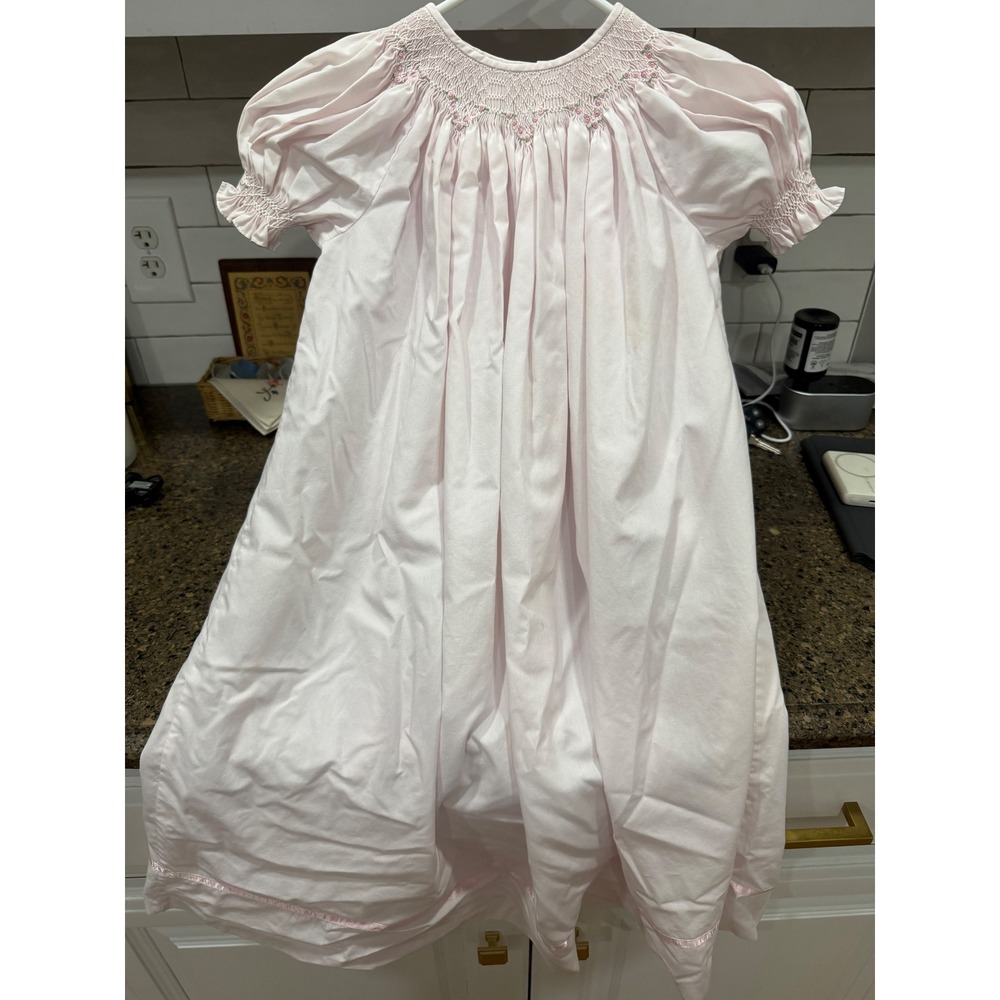 Sweet Angela by Rosalina Pink Smocked Rosebud Dress Girls Size 5Y Vintage Style